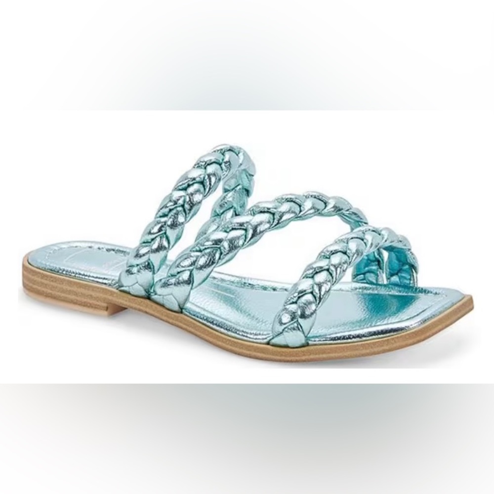 Dolce-vita iman braided-flat-square-toe-sandals BRAND NEW metallic blue size 8